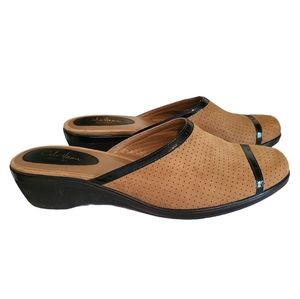 Cole Haan suede and patent leather slide on mules size 8